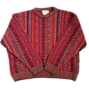 Vintage Norm Thompson Italian Knit Sweater XL 90s Eclectic Striped Pattern